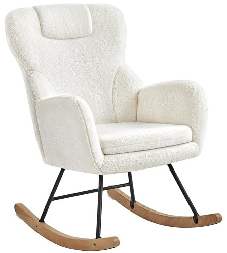 Yaheetech Rocking Chair for Adults, Boucle Nursing Chair with Metal Legs and Wood Base for Living Room, Bedroom and Balcony, Ivory