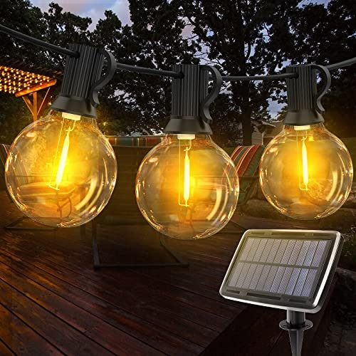 ROVLAK Catena Luminosa Esterno Solare 15M, 4 Modalita Luci da Esterno Giardino con 25+3 Plastica G40 Lampadine IP65 Impermeabile, USB Ricaricabile LED Filo Luci per Giardino Terrazza Partito