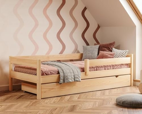 YOUKO Kinderbett 160x80 aus Kiefernholz - Montessori Bett Schlichten Stil - Kinder Bett für Jungen und Mädchen - Kinderbett mit rausfallschutz Ohne Matratze