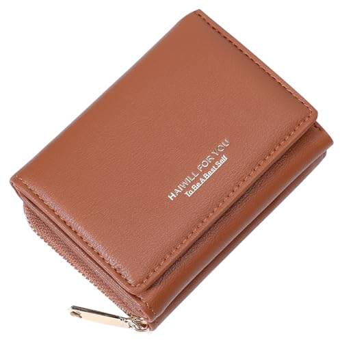 HAIWILL Geldbeutel Damen Klein PU Leder, Portmonee mit Münzfach und 7 Kartenfächern, Gross Kapazität Kleines Portemonnaie Viele Fächer (Braun 2)