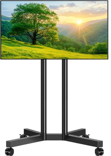 Rfiver Rolling TV Stand for 32-70 Inch TVs, Mobile TV Stand with Upgraded Wheels up to 88lbs, Height Adjustable Mobile TV Cart on Wheel, Portable TV Mount Stand for Bedroom, Living Room, Home, Office