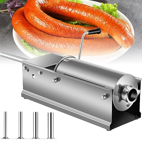 Horizontal Sausage Stuffer, 3L/5L Manual Sausage Maker, with 5 Filling Nozzles, Stainless Steel Sausage Stuffing Machine for Home & Commercial Use, for Making Hot Dog Sausages, Bratwurst 5L