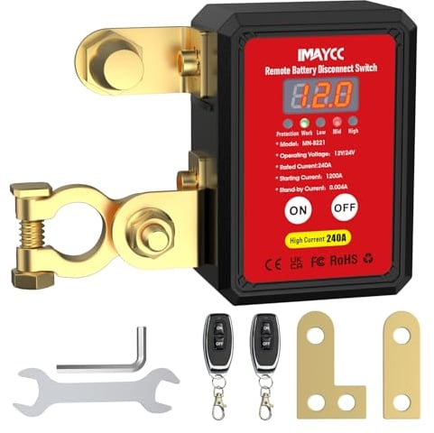 IMAYCC Smart Drahtloser Ferngesteuerter Auto Trennschalter, Batterie Trennschalter 12v 240A with Led Voltage Display, Batterie Kill Switch Anti-Diebstahl, Hauptschalter 12v für Fahrzeug, RV, LKW, Boot