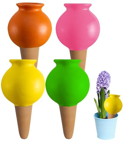 Estacas de riego de cerámica, dispositivo de riego de flores, estacas de riego automáticas, 4 picos de cerámica, riego vertical para plantas en maceta con pequeños agujeros para orquídeas margaritas