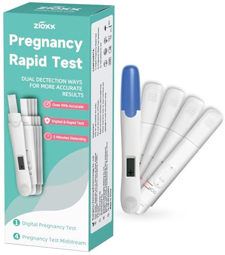 ZIOXX Paquete combinado de prueba de embarazo digital, 1 prueba de embarazo digital + 4 barras de prueba de embarazo de detección temprana rápida para mujeres, detección 6 días antes y más del 99% de