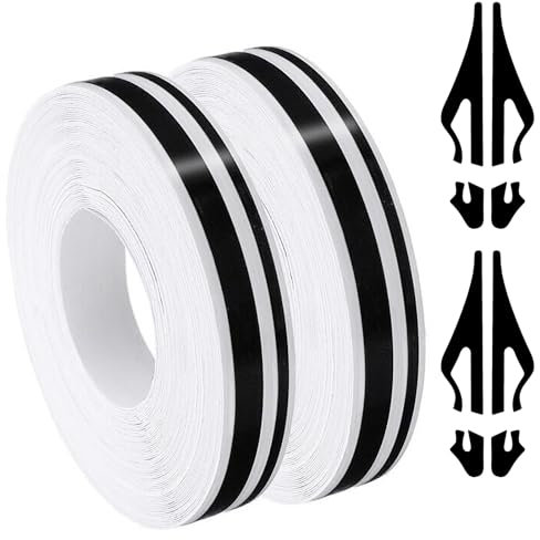 Rairsky 2 Rouleaux Bande Autocollante Voiture, 9.8m Bande Décorative de Voiture, Bandes Décoratives Fonctionnelles, Bandes Adhésives Décoratives pour Motos, Vélos, Bateaux et Bricolage (5mm+2mm) Noir