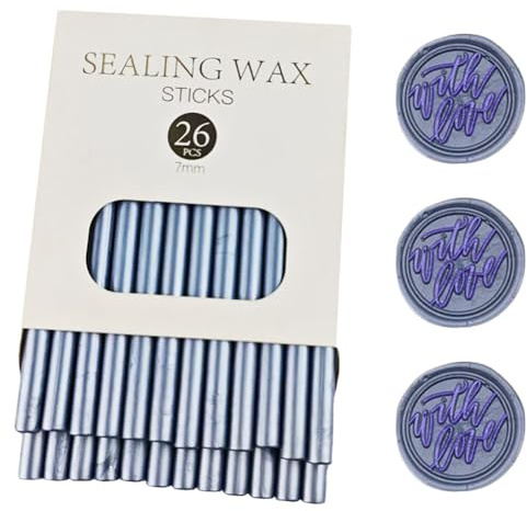 Ioggtser 26 PCS Mini Glue Gun Wax Seal Stick for Stamp, Wedding Invitations, Cards, Envelopes (Gray Blue)
