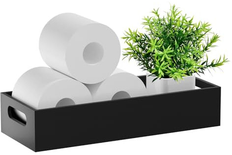VITVITI Wooden Toilet Roll Storage, Bamboo Bathroom Towel Storage, Wooden Box over Toilet Storage Unit, Kitchen Accessories Organiser - Black