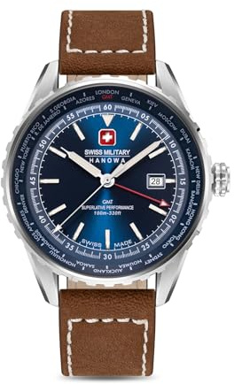 Swiss Military Hanowa Afterburn GMT Herrenuhr mit Lederarmband oder Metallband mit Datum und Saphirglas