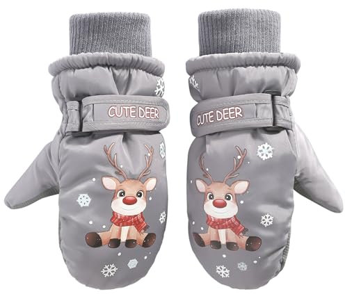 Fausthandschuhe Kinder Fäustlinge Kinder Wasserdicht Warm Fleece Weihnachten Kinder Thermohandschuhe für 1-9 Jahre Winterhandschuhe Kinder Schneehandschuhe Kinder Ski Handschuhe (Grau, S (1-4 Jahre))