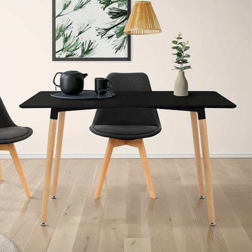 ML-Design Esstisch Schwarz aus Holz, 120x70x74,5 cm, Rechteckiger Esszimmertisch für 4-6 Personen, Skandinavisch Küchentisch, Wohnzimmertisch mit Buchenholzbeine, Schreibtisch Retro, Esszimmer Tisch