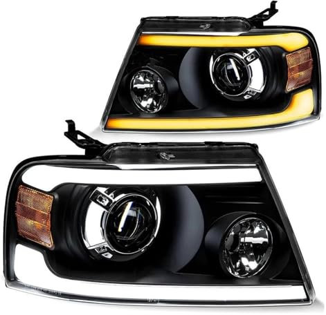 Faros Delanteros Conjunto Faros Delanteros para Ford para F150 2004-2008 Lado Conductor Y Pasajero con Proyector LED H7 Faros