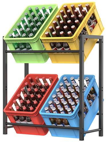 WELDUN Getränkekistenregal für 4 Getränkekisten, Meatll Kistenregal mit 2 Ebenen für Bier, Obst, Gemüse, Wasser, Tragfähigkeit 120KG