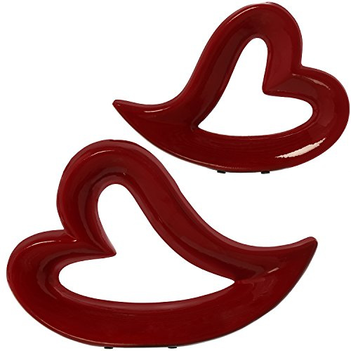SET 2 FIGURAS CORAZÓN CERÁMICAROJO_35X7X24,5 + 27X4,5X19CM