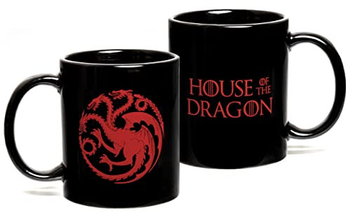 HSIRYAOHD Mug House Dragons 325 ml Noir Mug Game Thrones Illustration des deux côtés en céramique de qualité Boîte cadeau en mousse