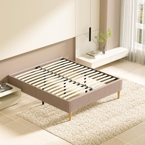 DEWINNER - Sommier Tapissier - Solide et Confortable Lit 160 * 200cm - 2x14 Lattes avec 9 Pieds- Hauteur du Cadre de lit 29 cm - Beige