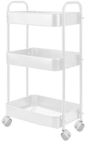 Acomoda Textil - Camarera Auxiliar para Almacenamiento Cómoda Ligera y Resistente en Cocina, hogar y Restaurante. Carrito de Cocina Multiusos de 3 Niveles con Ruedas 30x45x78 cm. (Blanco)