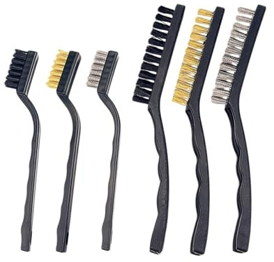 6 Piece Wire Brush Set - Steel, Brass & Nylon Brushes for Rust, Dirt & Weld Slag Removal on Metal Surfaces, Ideal for Household & Workshop Use (3 Large 22cm & 3 Small 17cm)