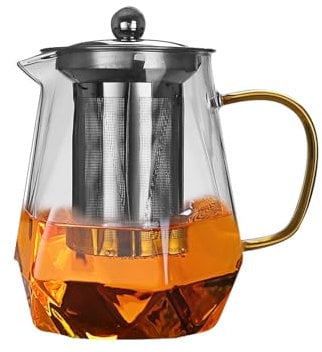 Glass Teapot with Infuser Tea Pot with Strainer for Loose Leaf Tea Borosilicate Tea Pot Clear Small Teapot for One with Stainless Steel Lid and Removable Infuser Perfect for Tea and Coffee (750ml)