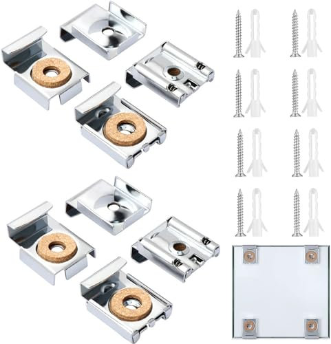 8 supporti per specchio, supporto per specchio, montaggio a parete, specchio regolabile, con tasselli e viti, per specchi pesanti in bagno e salotto