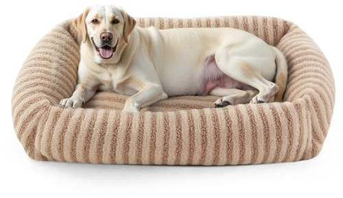 Pawk Hundebett große Hunde, Hundebett Waschbar abnehmbar mit Erhöhte Ränder, rutschfeste Hundekorb mit bequemem Kaninchenwolle-Bezug, 91 x 69 x 20 cm