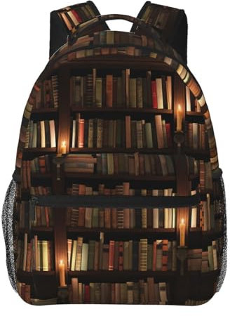 Zaino vintage con motivo a libro, borsa per computer portatile, per escursionismo, viaggi, per donne e uomini, Libro-1, Taglia unica