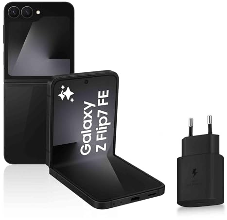 Samsung Galaxy Z Flip7 FE, Smartphone Android 5G avec Galaxy AI, 128 Go, Chargeur Secteur Rapide 25W Inclus, Smartphone déverrouillé, Noir, Version FR