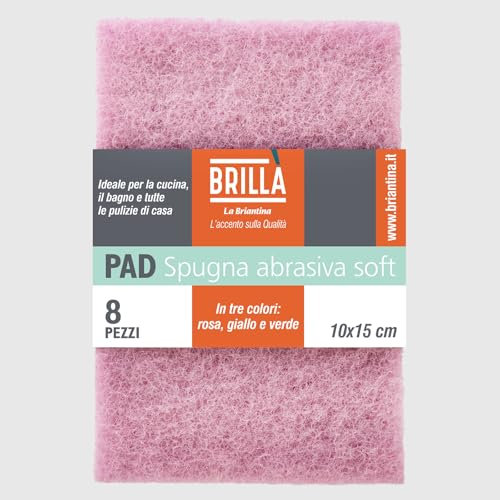 La Briantina Set 8 Pad Abrasivi Soft 10x15 cm – Spugne Pulizia Multisuperficie – Per Cucina, Bagno, Vetro, Acciaio, Plastica – Colori Assortiti – 100% Polipropilene