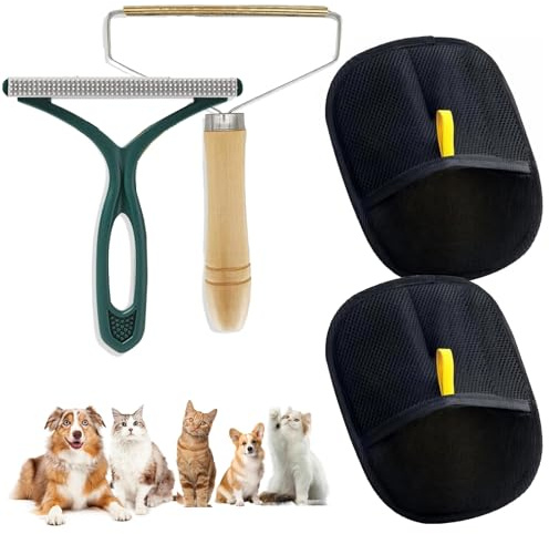 4 Stück Pet Tragbarer Fusselentferner, Katzenhaarentferner Fusselbürste, Double Sided Grooming Glove, Statische Haarentfernungshandschuhe,Wiederverwendbare Fellpflegehandschuhe für Haustiere