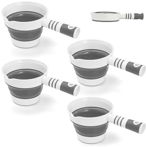 Peohud 4 Pack Folding Water Ladle, Collapsible Water Scoop for Bath, Portable Water Dipper for Kitchen Bathroom Garden Camping Travel