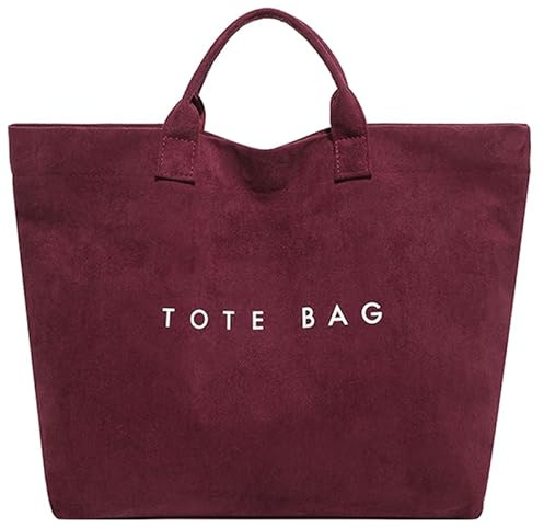 GSenhui Wildleder Tragetasche Damen Shopper Suede Tote Bag Groß mit Brief Drucken Handtasche Gross Shoulder Bag Hobo für College Schule Arbeit Reisen Shopping