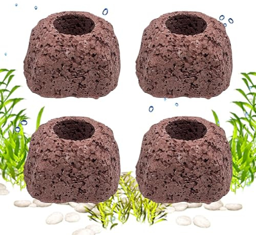 ZHUMCCY Per Piante D'Acquario,4 Pezzi Pietra Vulcanica,Pietre Per Acquario E Vasetti Per Piante Con Anello Fissato | Per Acqua Dolce Gamberi Stagno Coltivazione Paesaggio Decorazioni Eliminazione