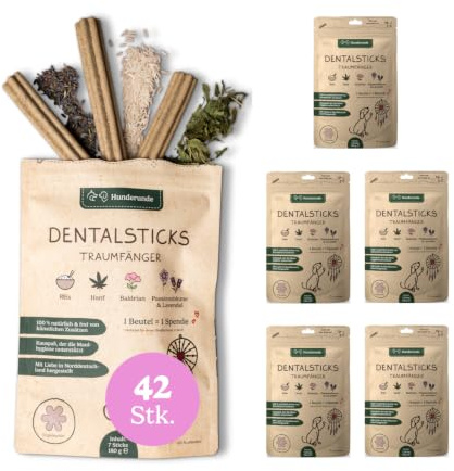 Hunderunde – Dental Sticks Traumfänger 42 STK – vegane Zahnpflege & Entspannung für Hunde – mit Baldrian, Lavendel & Passionsblume – getreidefrei & allergikerfreundlich – täglicher Kaustick
