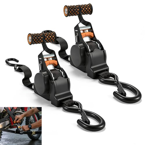 Spanngurte Automatik 2 Stück, Automatik Spanngurt 3m x 25mm, Automatische Spanngurte mit S Haken, 680kg Bruchfestigkeit, Spanngurte mit Ratsche für LKW, Motorrad, Umzug & mehr, Schwarz