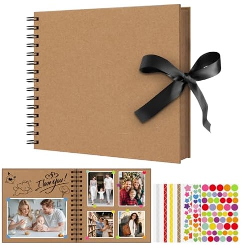 Flintronic 8in Fotoalbum Zum Selbstgestalten 80 Braun Leeren Seiten Scrapbook für Baby Valentinstag Geburtstag Geschenk, Ideal für Kunst und Bastelprojekte
