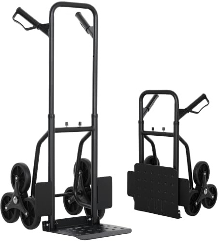 DURHAND Diable d'Escalier Pliable 120 kg 6 Roues Robuste en Acier Noir | Diable Déménagement, Cordes Télescopiques, Chariot de Transport pour Entrepôt, Aéroport, Objets Volumineux & Lourds