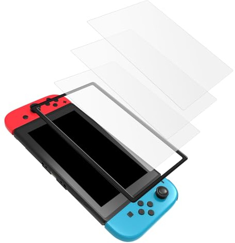 DewGulf 3PCS Protections d'Écran en Verre Trempé Compatibles avec la Switch, Dotées de Surfaces en Verre Trempé à Double Courbure, Résistantes aux Rayures et sans Bulles