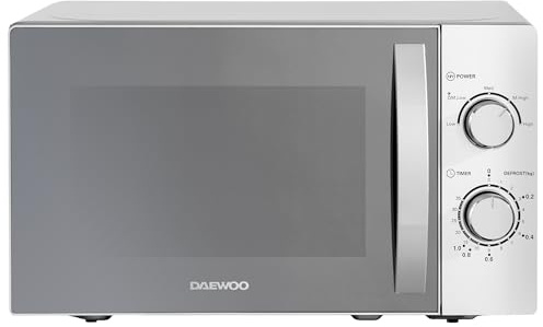 Daewoo Manual Microwave, 800W, 20L Capacity, Silver, 25.8H x 43.9W x 35.7D cm, 5 Power Levels, Kitchen Countertop, Extended 3-Year Warranty