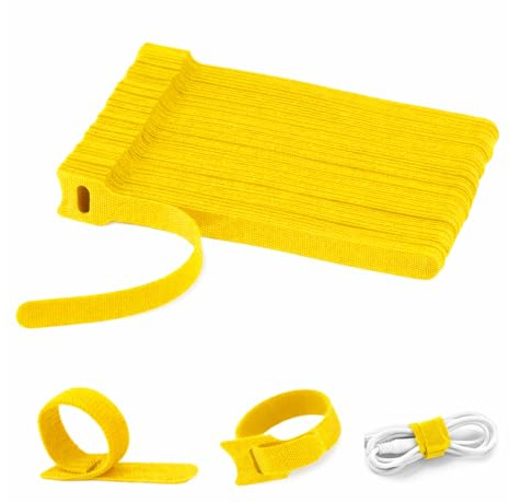 AropaeenGlowry 100-Pack 15cm Reusable Hook & Loop Cable Ties - 12mm Wide Adjustable Cord Organizers (Yellow)