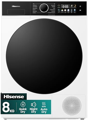 Hisense DH3I802BWCD Wäschetrockner, 8KG, Kondensation mit Wärmepumpe, 3i, 18 Programme, ConnectLife, Feuchtesensor, Anti Crease, TwinAir, Energieeffizienzklasse C, Weiß