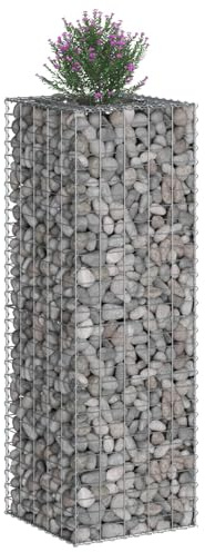 vidaXL Gabionen Hochbeet Silber 50 x 50 x 150 cm Verzinkter Stahl, Garten, Rechteckig, Klassisch, Langlebig, Sichtschutzpaneele, Außenschutz, Grundstücksabgrenzung, Grenze, Außenbereich