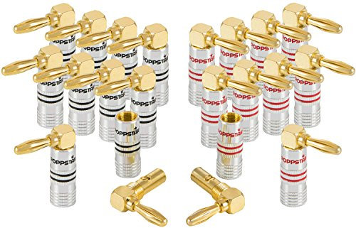 Poppstar 20x High End Bananenstecker gewinkelt (bis 6 mm², 24k vergoldete Kontakte, 10x schwarz, 10x rot)