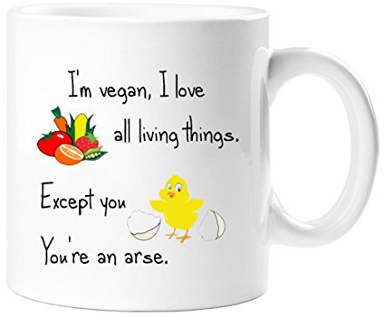 Top Sale I'm Vegan, Which Means I Love All Living Things. Except You - Funny Novelty, Joke Tea/Coffee Gift Mug - Great Gift Idea for Christmas, Birthday, Stocking Filler