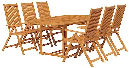 vidaXL Akazienholz Gartengarnitur 7-TLG. Sitzgruppe Ausziehtisch 6 Klappstühle