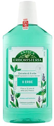 Antica Erboristeria, Collutorio 8 Erbe, Collutorio Quotidiano per l'Igiene Orale, Azione Antibatterica, Freschezza Intensa, 12 Ore di Alito Fresco, 6 Flaconi da 500 ml