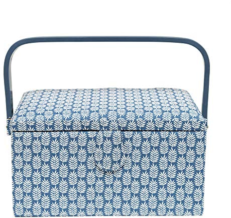 Korbond Nähkorb, Medium, blaues Farn-Design, 14,5 x 19 x 26 cm