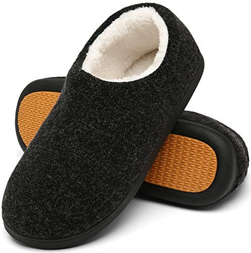 Mishansha Hausschuhe Herren Winter Warme Pantoffeln für Herren Rutschfeste Plüsch Hüttenschuhe Indoor Slippers Gefütterte Puschen Schwarz,Gr.39