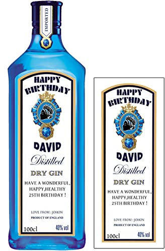 Personalised Sticker Label for Bombay Sapphire Gin Bottle Label Birthday Any Occasion BL125 1L