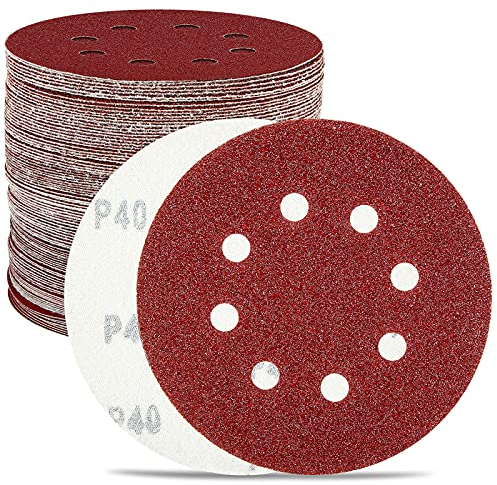HYCHIKA Dischi Abrasivi 125, 100 Pezzi Carta Vetrata, 125 mm P40/P60/P80/P100/P120/P150/P180/P240/P320/P400 8 fori per Levigatrici Orbitale