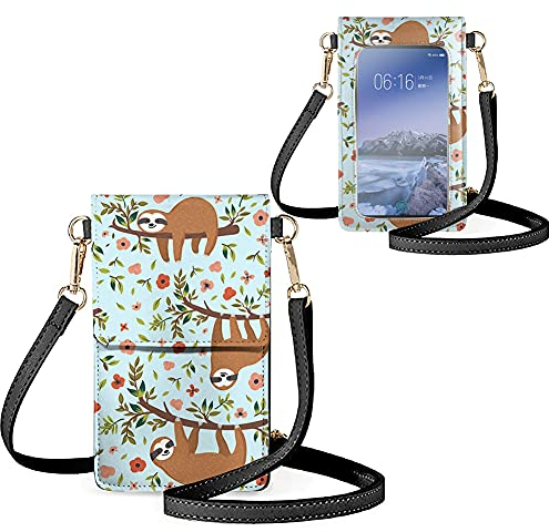 Biyejit Kleine Umhängetasche für Damen, Handy-Schultertaschen, Kartenhalter, Geldbörse, Touchscreen-Tasche, Niedliche Faultier, Einheitsgröße